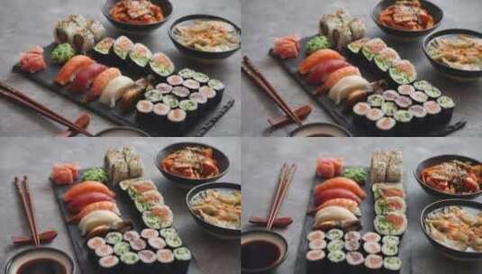 黑石板上的寿司高清在线视频素材下载