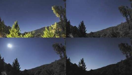 加州松山俱乐部上空星星轨迹和满月背景的时间推移高清在线视频素材下载