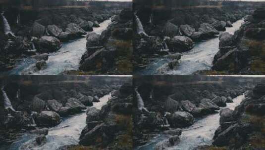 航拍的河上瀑布景观高清在线视频素材下载