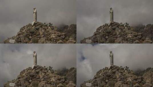 碎石上的耶稣雕塑高清在线视频素材下载