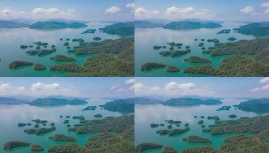 杭州千岛湖蓝天白云航拍大范围延时视频高清在线视频素材下载
