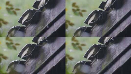 瓦房屋檐的雨水水滴滴落高清在线视频素材下载