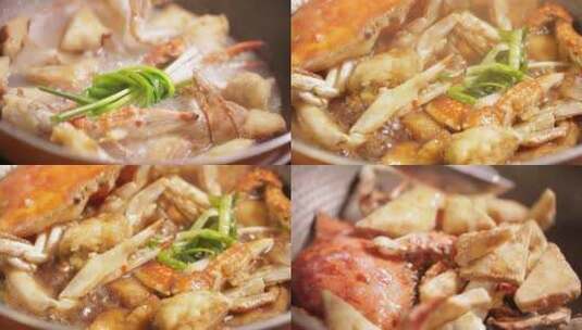 【镜头合集】厨师炒制豆腐烧螃蟹高清在线视频素材下载