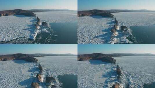 辽宁大连海冰航拍风光高清在线视频素材下载