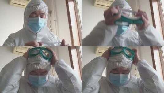 疫情室内消杀人员戴护目镜高清在线视频素材下载
