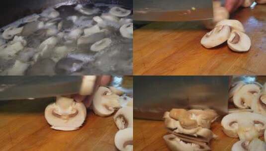 【镜头合集】各种蘑菇清洗口蘑煮蘑菇做饭高清在线视频素材下载