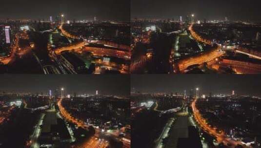 上海南站夜景航拍空镜高清在线视频素材下载