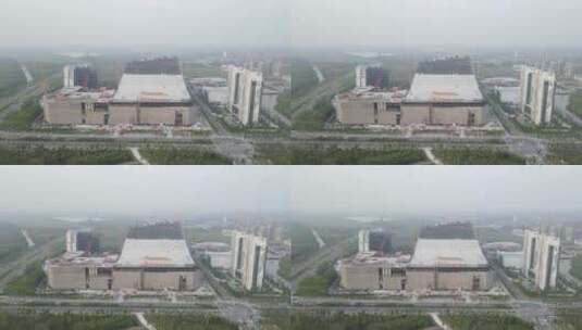 上海临港新城基建工地吊车建造建筑4K航拍高清在线视频素材下载
