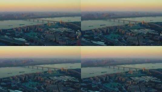 夕阳照耀下的南京长江大桥高清在线视频素材下载