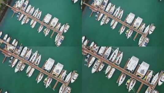 七星湾游艇会中景俯视下降高清在线视频素材下载