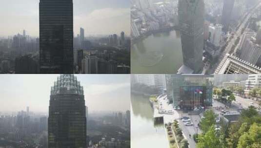 城市风光武汉地标民生金融银行大厦航拍高清在线视频素材下载