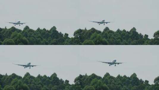 成都空港花园飞机越过树梢准备降落高清在线视频素材下载