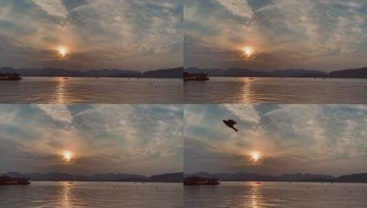 傍晚夕阳下悠闲的杭州西湖高清在线视频素材下载