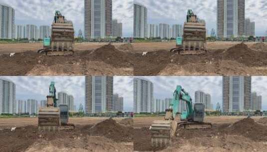 正在工地作业的挖土机高清在线视频素材下载