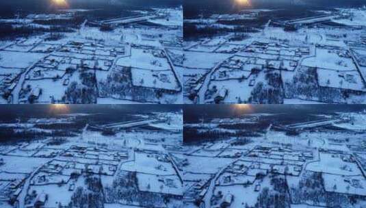 航拍东北林区山村雪景高清在线视频素材下载