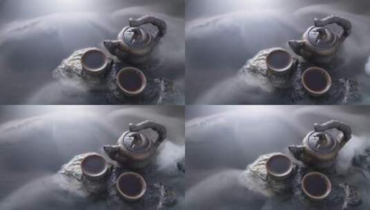 水面上的茶壶与茶杯高清在线视频素材下载