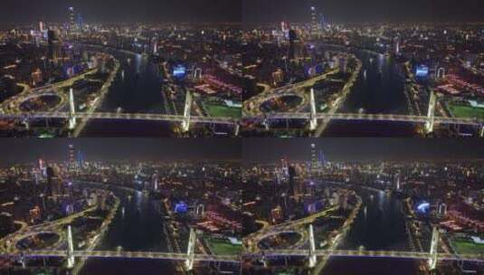 上海南浦大桥夜景地标宣传片航拍高清在线视频素材下载