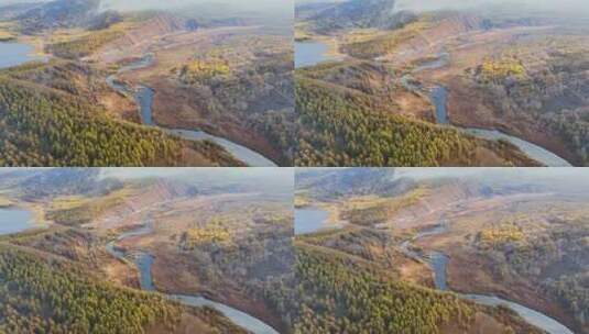 航拍秋天美丽的森林河流（阿尔山）高清在线视频素材下载
