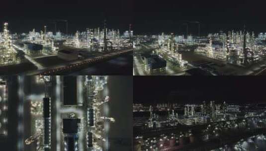 航拍宁夏神华宁煤集团厂区夜景合集2高清在线视频素材下载