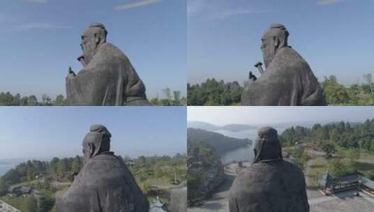 航拍四川隆昌古语湖孔子雕像环绕高清在线视频素材下载