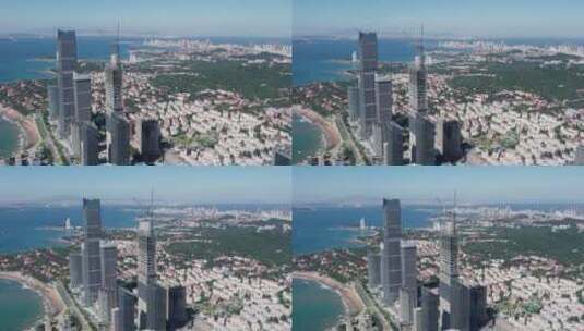航拍青岛海岸线城市建筑景观高清在线视频素材下载