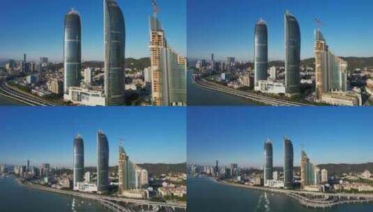 航拍厦门世贸海峡大厦景观高清在线视频素材下载