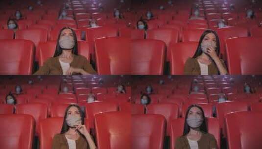 戴口罩的女性看电影高清在线视频素材下载