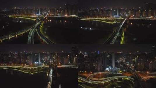 泉州市区夜景航拍晋江田安大桥夜景航拍高清在线视频素材下载