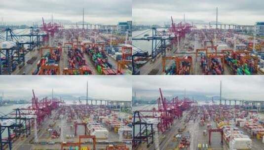 港口码头高空延时航拍高清在线视频素材下载
