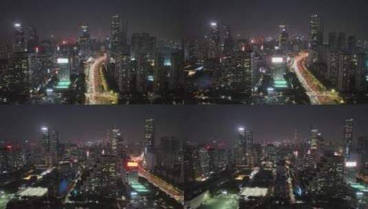 深圳下沙滨海大道建筑群夜景航拍高清在线视频素材下载