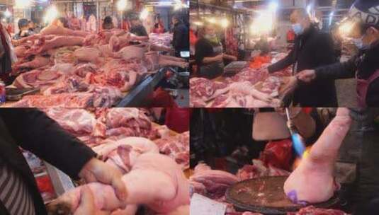 实拍菜市场猪肉市场新鲜猪肉高清在线视频素材下载