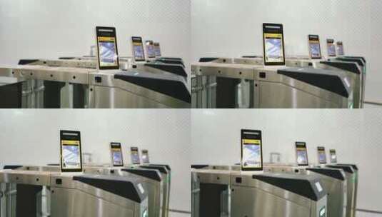 地铁站智能设备人脸识别刷卡机进站出站轨道高清在线视频素材下载