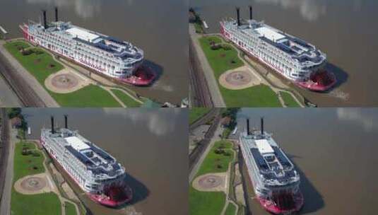 美国女王号是最大的桨船游轮公司，当时正在密苏里州汉尼拔。高清在线视频素材下载