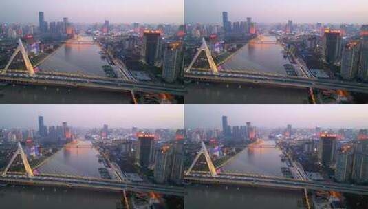 4k 航拍宁波三江口城市建筑天际线夜色高清在线视频素材下载
