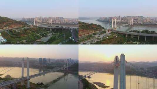 4K重庆江津大城区江津区几江长江大桥日落高清在线视频素材下载