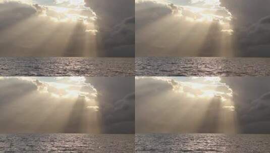 海上日出丁达尔之光海面海水海浪全景高清在线视频素材下载