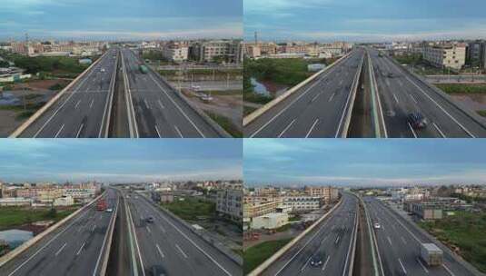 园洲高速公路少车的道路高空航拍镜头4K高清在线视频素材下载
