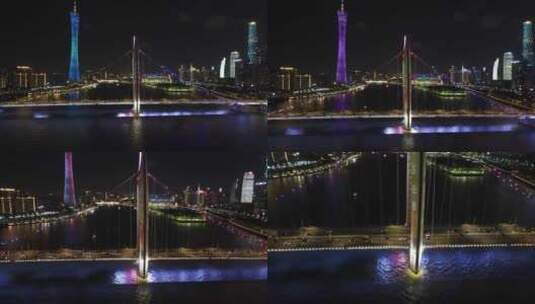 广州猎德大桥夜景车流高清在线视频素材下载