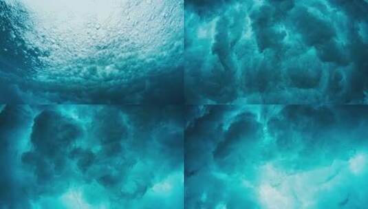 海浪形成的水下云翻滚破浪水下气泡泡沫！高清在线视频素材下载