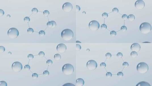 蓝色透明分子与水珠3D渲染高清在线视频素材下载