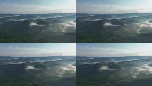 航拍辽阔绿色山林云雾风景高清在线视频素材下载