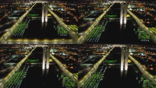 巴西巴西利亚市中心的夜景。邮政卡地标城市。高清在线视频素材下载