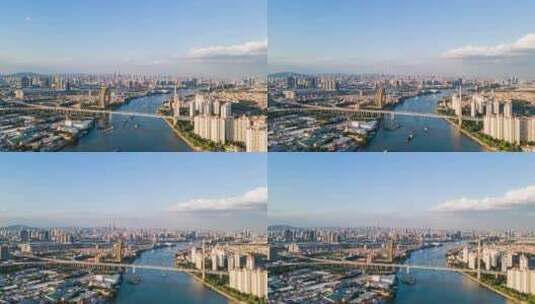 广州圆大厦和东沙大桥延时摄影航拍4k高清在线视频素材下载