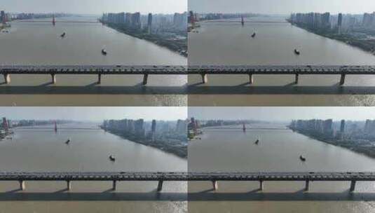 武汉长江大桥航拍桥梁交通高清在线视频素材下载