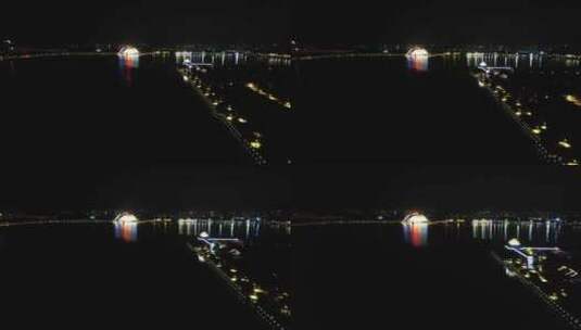 山东聊城水上明珠大剧院夜景航拍高清在线视频素材下载
