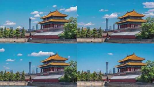 4k超清唯美北京故宫屋檐延时蓝天白云空镜高清在线视频素材下载