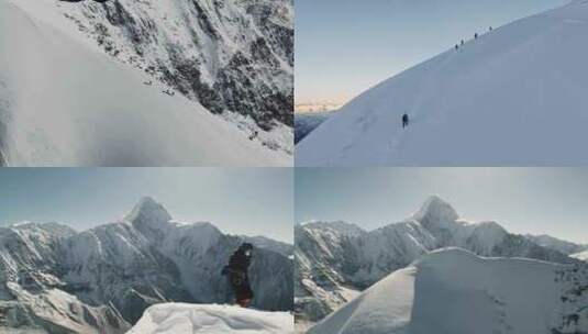 攀登雪山航拍高清在线视频素材下载