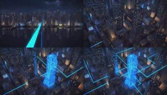 光线在城市穿梭的3D动画素材高清在线视频素材下载