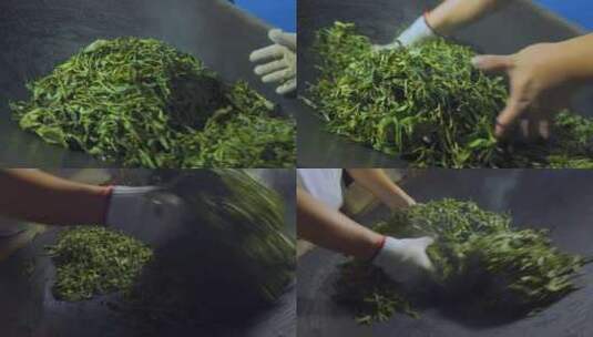 云南西双版纳普洱茶制作手工炒青手部特写高清在线视频素材下载