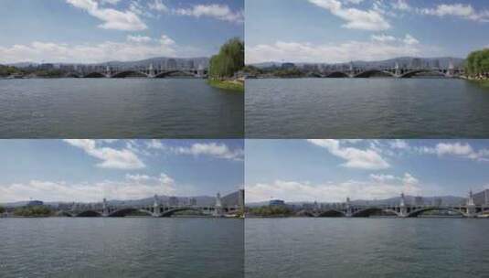 航拍水上的大桥高清在线视频素材下载